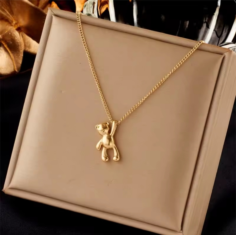 Gold Teddy Bear Pendant Necklace